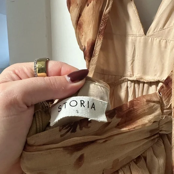 Storia Brown Rose and Lurex Stripes Ruffled Maxi Dress - Picture 6 of 6